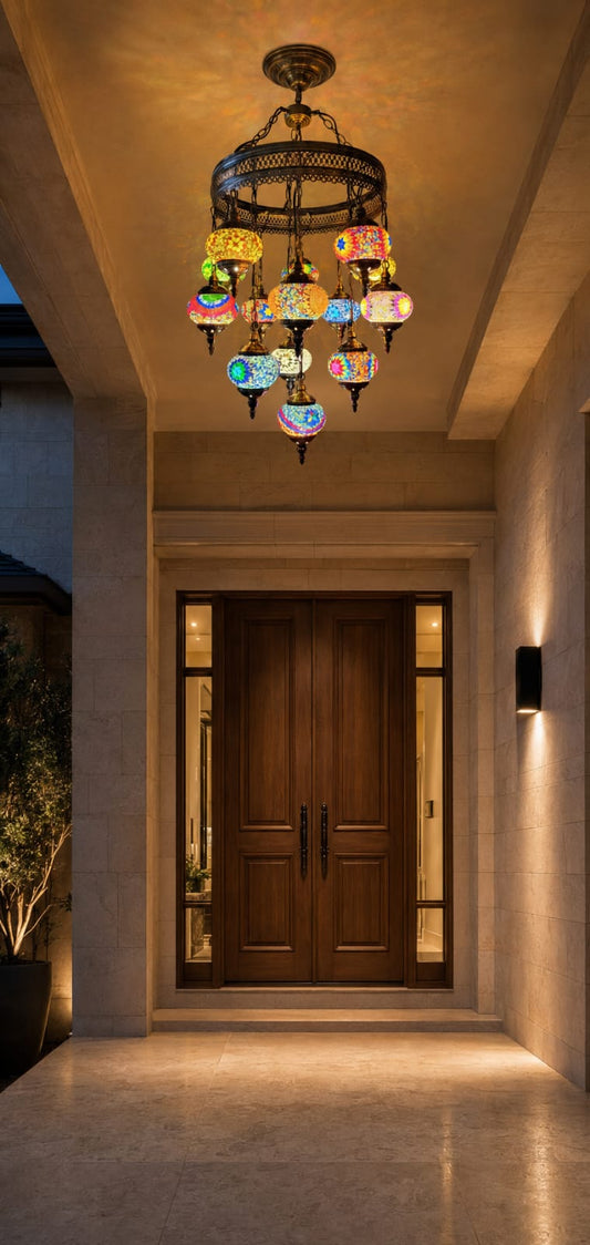 TURKISH MOSAIC GLASS CHANDELIER - 3021-14P