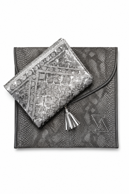 Silver Serenity - Elegant Prayer Mat & Travel Pouch Bag Set