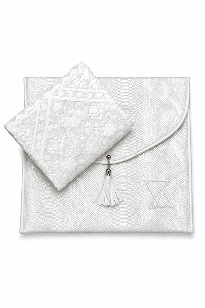 Pearl Serenity – Elegant White Prayer Mat & Travel Pouch Bag Set