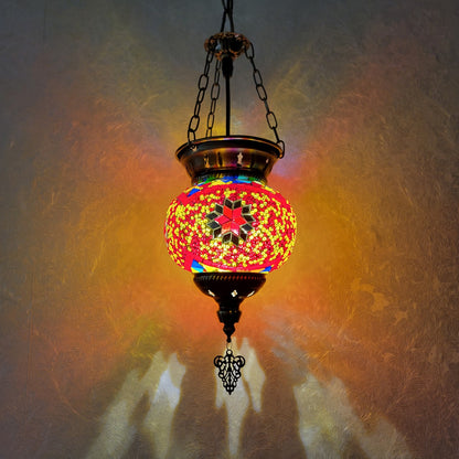 Turkish Blue Diamond Mosaic Glass Hanging Candle Lantern Handcrafted - 1021-1P