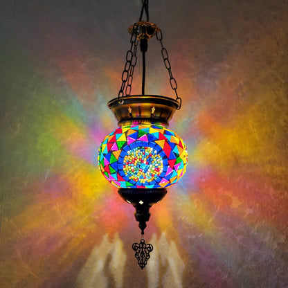 Turkish Blue Diamond Mosaic Glass Hanging Candle Lantern Handcrafted - 1021-1P