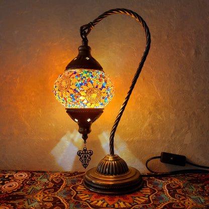 Turkish Mosaic Glass Handcrafted Swan Neck Style Bedside & Desk Lamp - 2096-1T