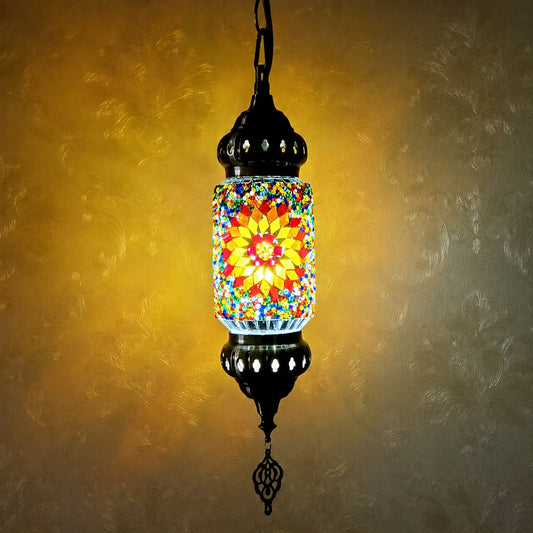 Turkish Mosaic Glass Handcrafted Cylinder Lantern - 6776-1P(12cm)