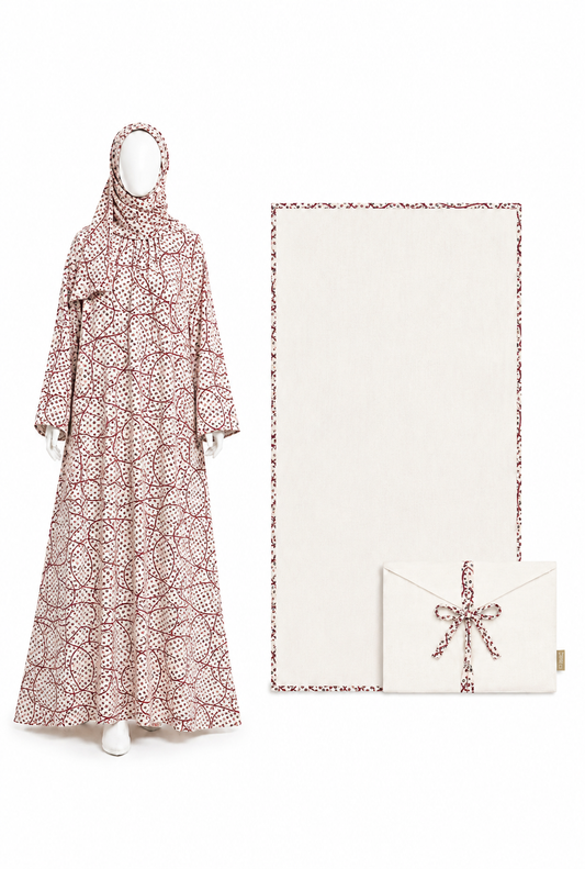 Crimson Charm Ivory Non-Iron Fabric - Prayer Dress