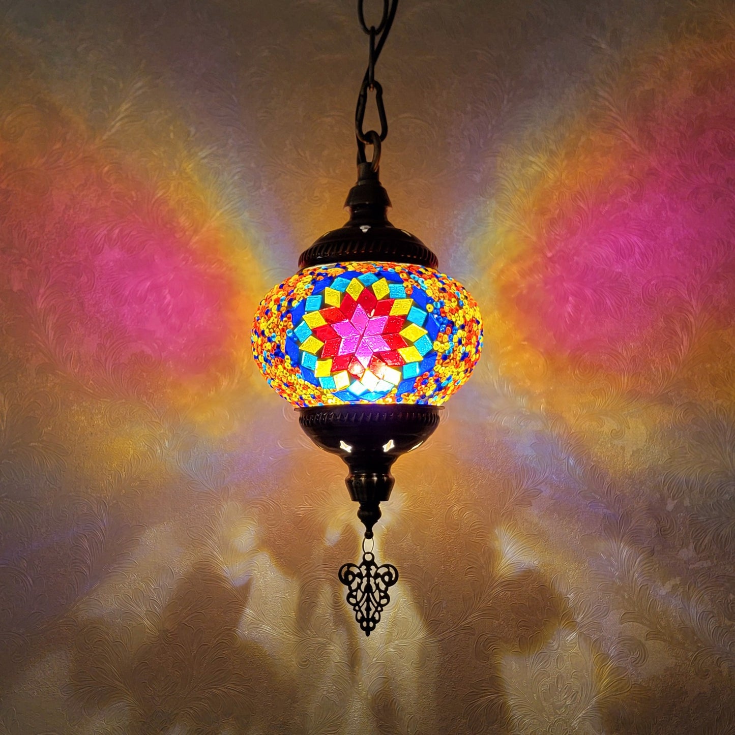 Turkish Multicolor Wave Mosaic Handcrafted Ceiling Lantern - 6602-1P