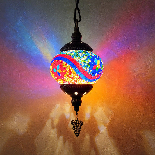 Turkish Multicolor Wave Mosaic Handcrafted Ceiling Lantern - 6602-1P
