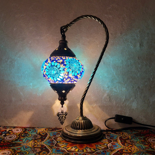 Turkish Mosaic Glass Handcrafted Swan Neck Style Bedside & Desk Lamp - 2096-1T