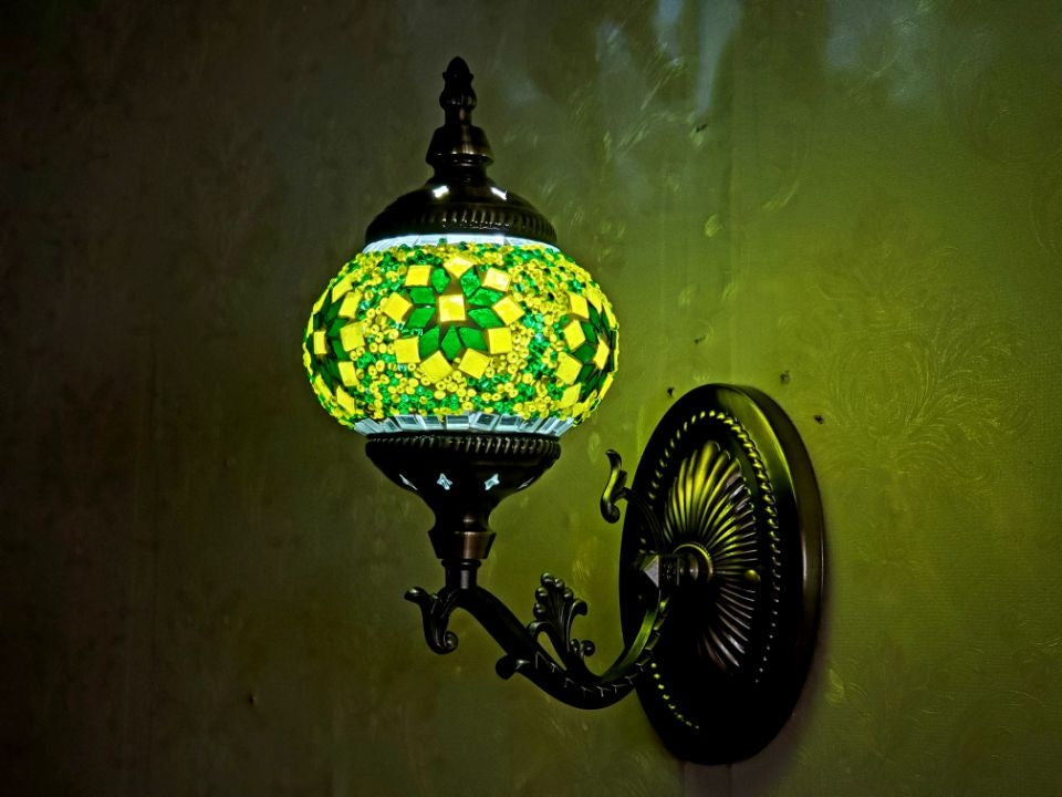 Turkish Honeycomb Mosaic Wall Lamp – Handcrafted Multicolor Glass Wall Sconce - 1320-1W