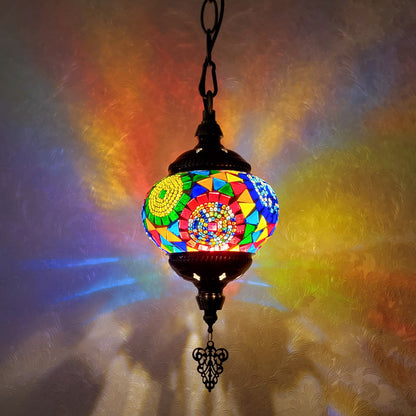 Turkish Multicolor Wave Mosaic Handcrafted Ceiling Lantern - 6602-1P