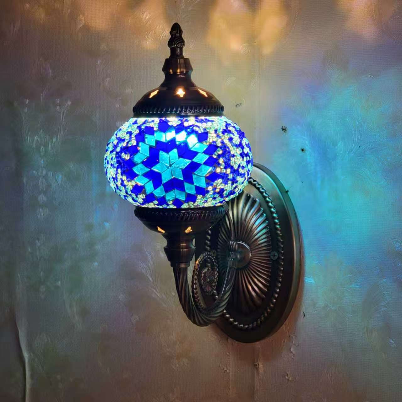 Turkish Rainbow Mosaic Wall Lamp Handcrafted Glass Sconce - 2000-1W