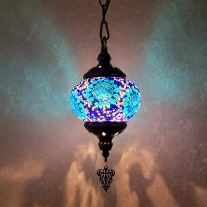 Turkish Multicolor Wave Mosaic Handcrafted Ceiling Lantern - 6602-1P