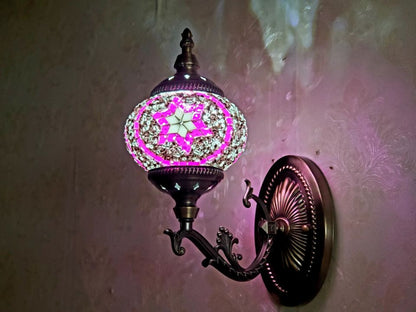 Turkish Honeycomb Mosaic Wall Lamp – Handcrafted Multicolor Glass Wall Sconce - 1320-1W