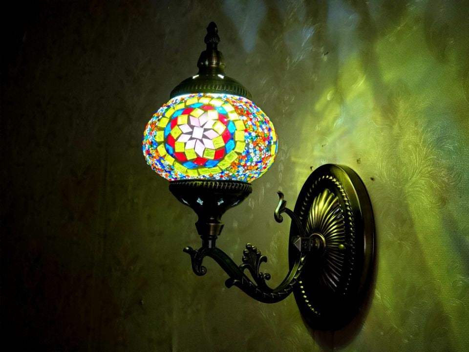 Turkish Honeycomb Mosaic Wall Lamp – Handcrafted Multicolor Glass Wall Sconce - 1320-1W
